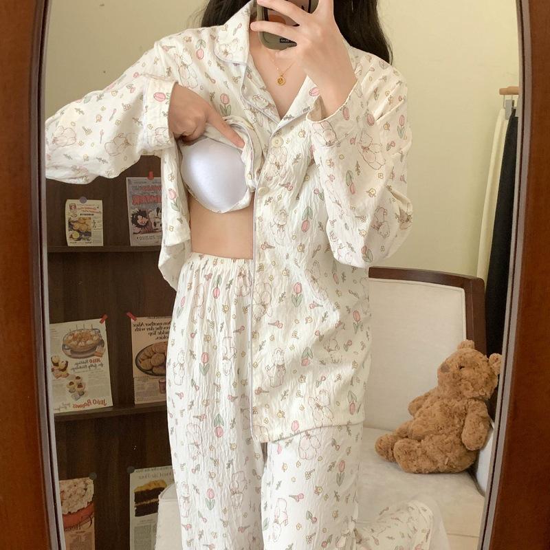 Cartoon Sausage Dog Plus Size Women's Long Sleeve Pajama Set for Spring/Autumn