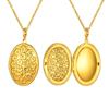 Oval Round Flower Locket Necklace that Holds Pictures Photo Locket Pendant Gifts for Women