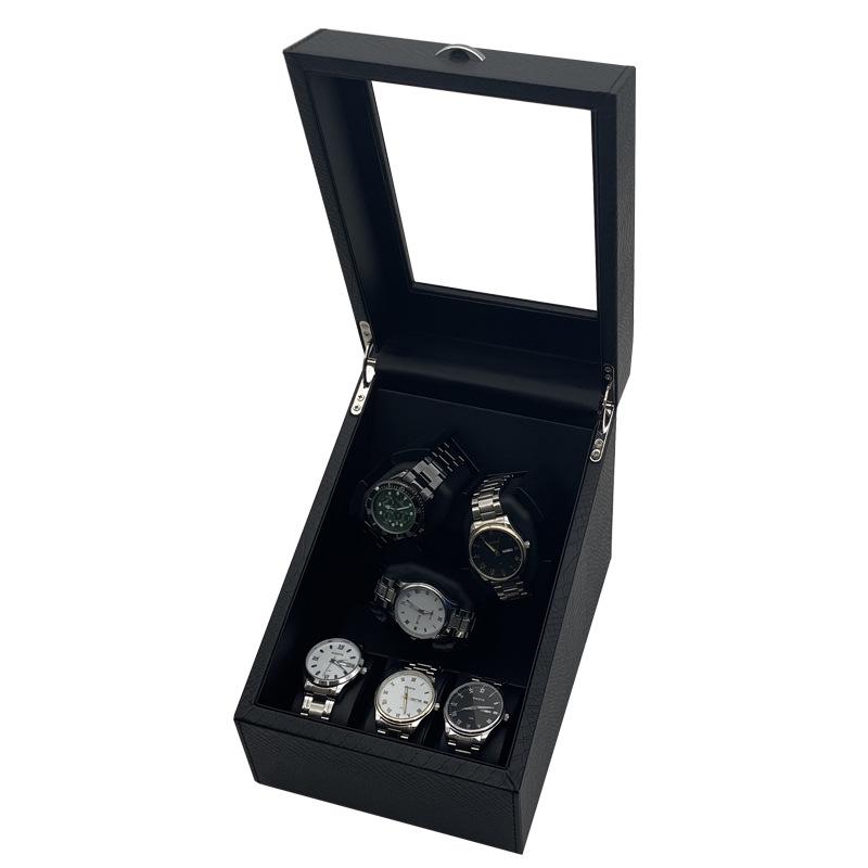 Snake Skin Pattern Leather Watch Winder: 3 Positions + 3 Storage, Auto Stop Open, 5 Ambient Light Modes