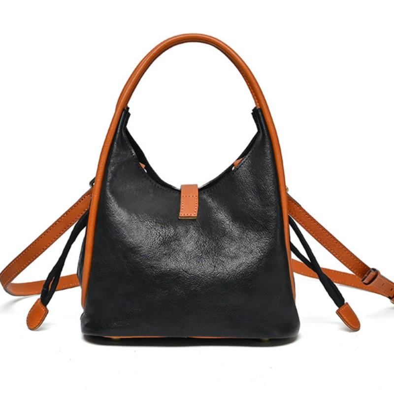 Johnature Vintage Genuine Leather Women Handbag Natural Soft Real Cowhide Solid Color Large Capacity Shoulder Bags