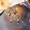 RSAMD Purple Crystal Butterfly Drop Earring for Women Pearl Tassel Chain RhinestoJO-A2