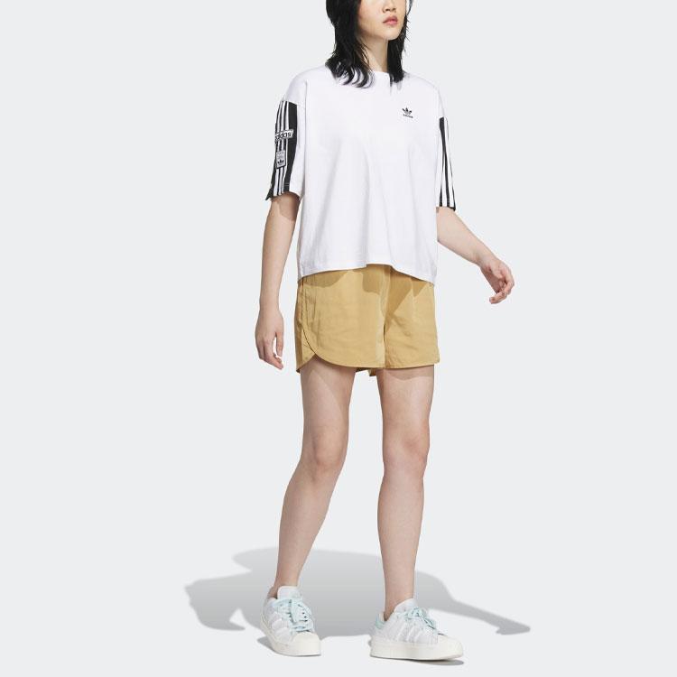 Adidas Originals Trefoil Od Shorts Solid Color Logo Embroidery Elastic Waist Loose Fit Regular Shorts Women Shorts Light-Gold White IK8603