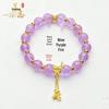 Lavender Glazed Bead Bracelet with Luminous Butterfly Pendant – Women's Elegant Hand Jewelry