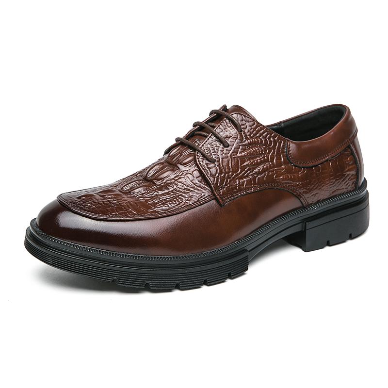 Fashion Luxury Brand Crocodile Patterned Men's Business Formal Shoes Thick Soled Lace Up Workwear Shoes Men's Leather Casual Shoes