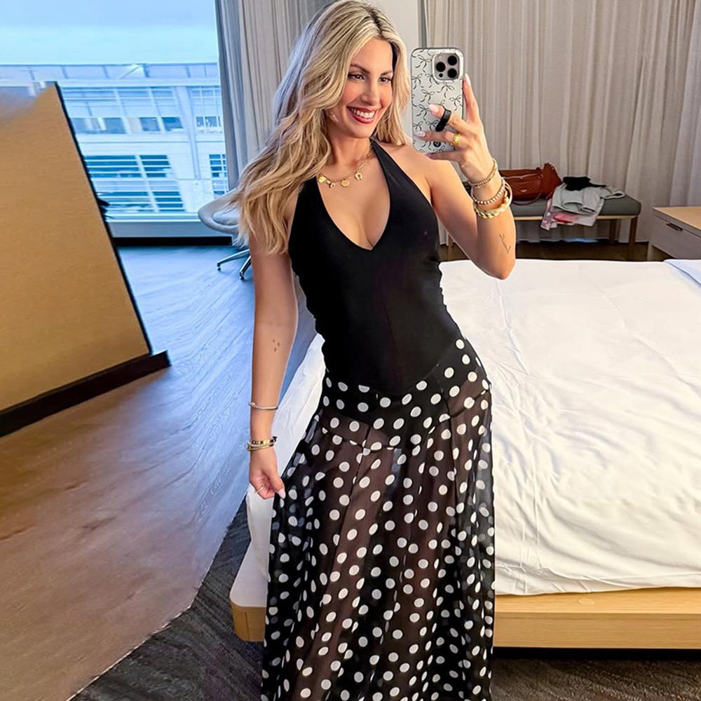 Talenza Women'S Polka Dot Long Dress Sexy Backless See-Through Printed Dress Summer High Waist New Party Y2K Women'S Dress