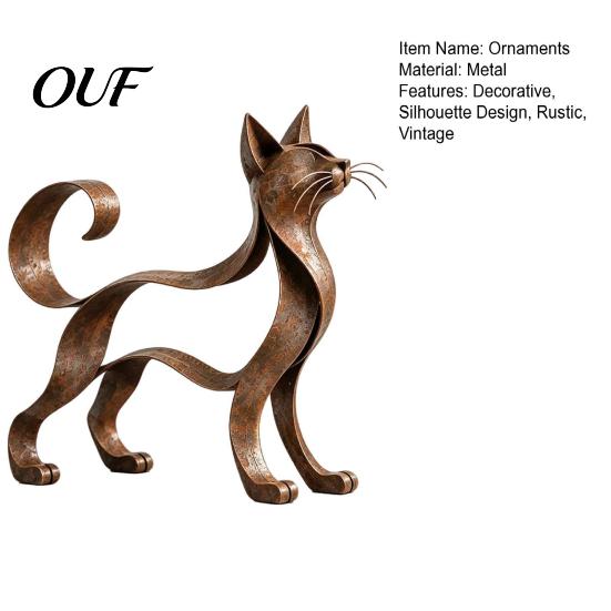 Vintage Metal Table Statues Hollow Cat Figurine, Retro Silhouette Art Sculpture, Rustic Housewarming Decor for Home Statue Living Room Desktop
