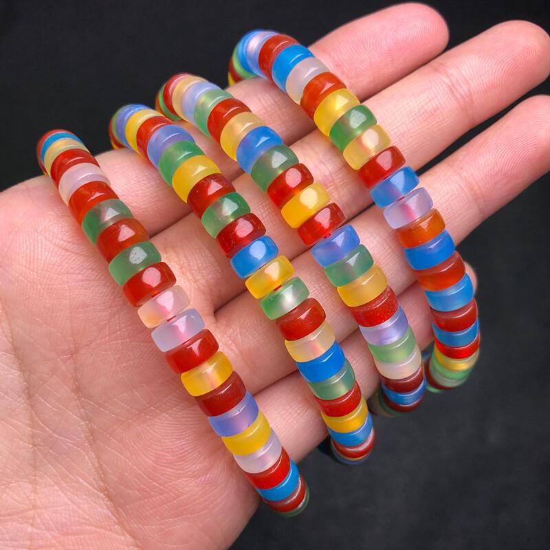 Colorful Agate Straight Cut Spacer Beads Bracelet – DIY Wenwan Accessories, Single Strand Matching Loose Beads