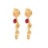 Salircon 1 Pairs Boho Metal Conch Drop Earrings Women Summer Imitation Pearl Resin Beads Tassel Piercing Ear Accessories Jewelry