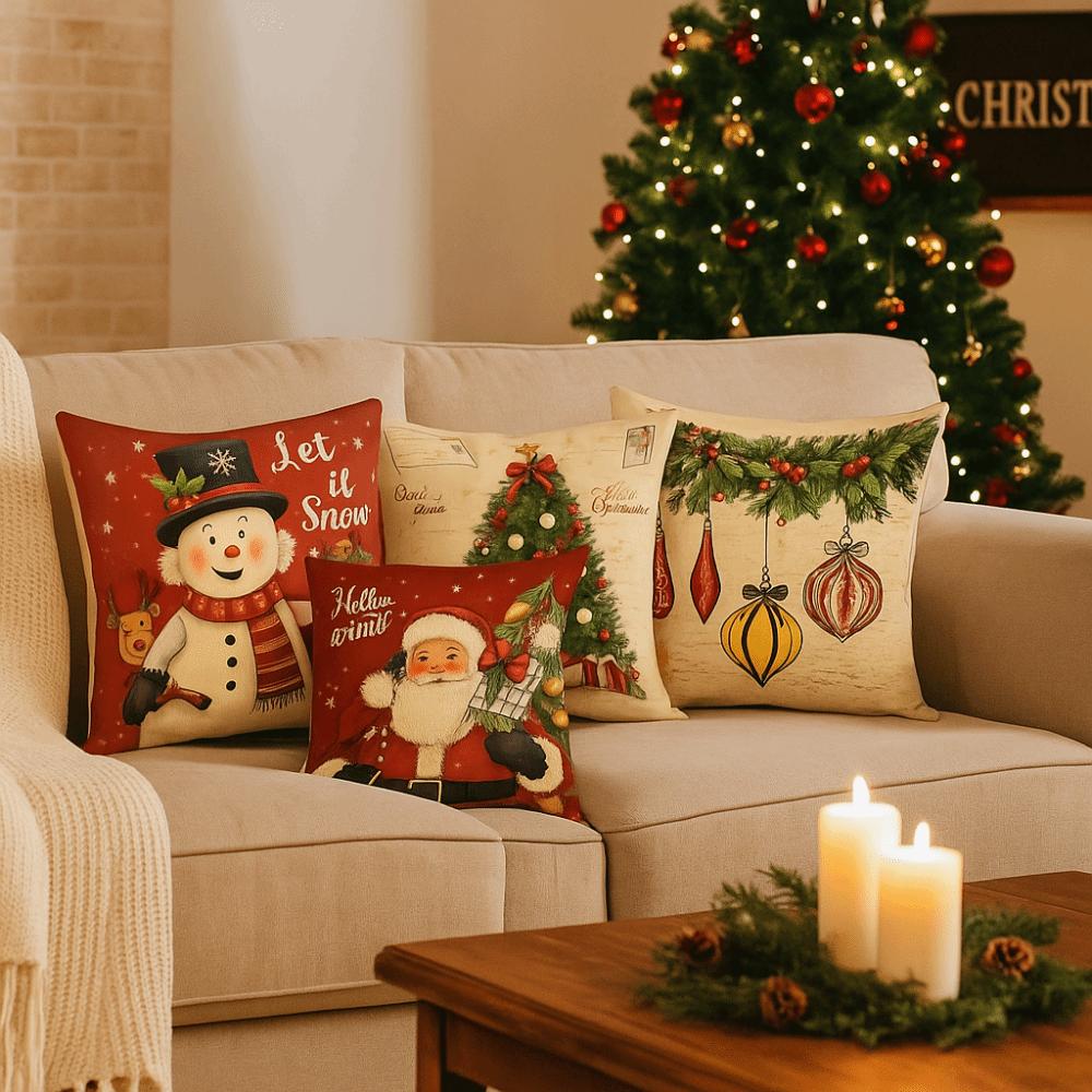 Christmas Cushion Cover 45*45cm Christmas Tree Pattern Christmas Pillow Cover Cushion Cases Santa Claus Cartoon