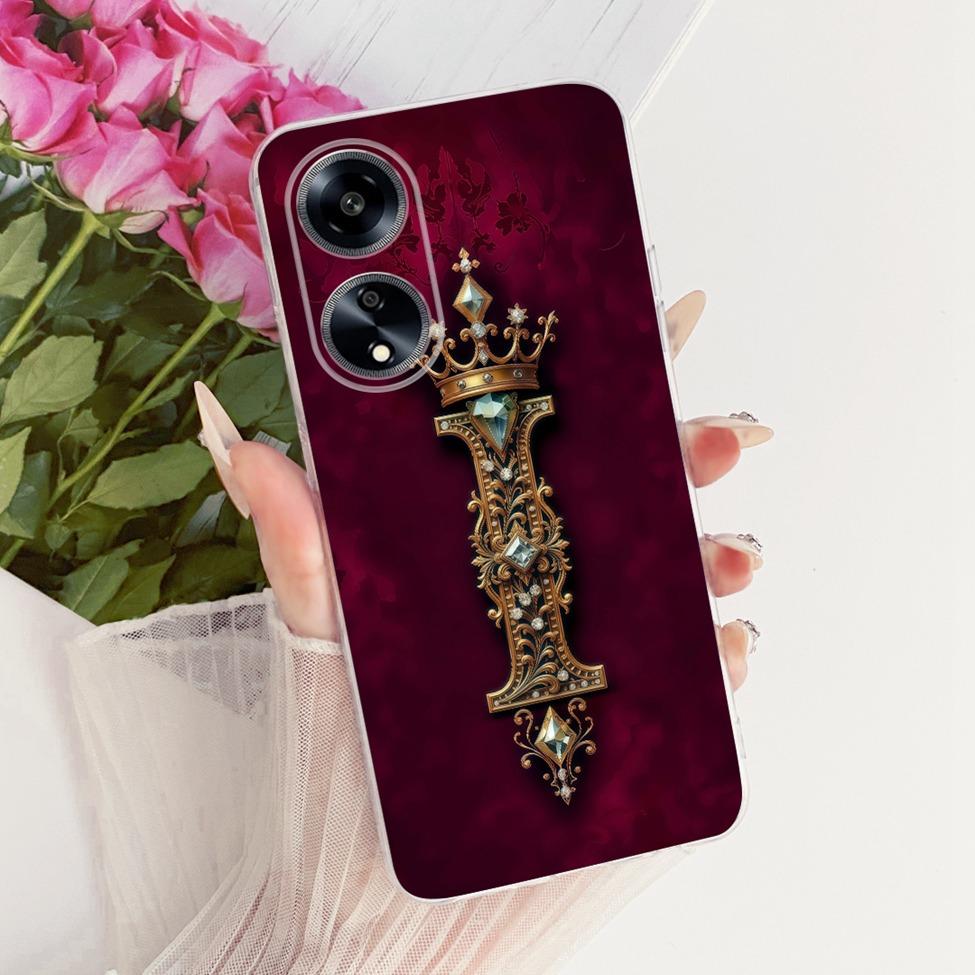 Transparent For Oppo PHS110 Cover For Oppo A1 5G Case Luxury Crown A-Z Letters 2D Flat Pattern Soft Phone Case
