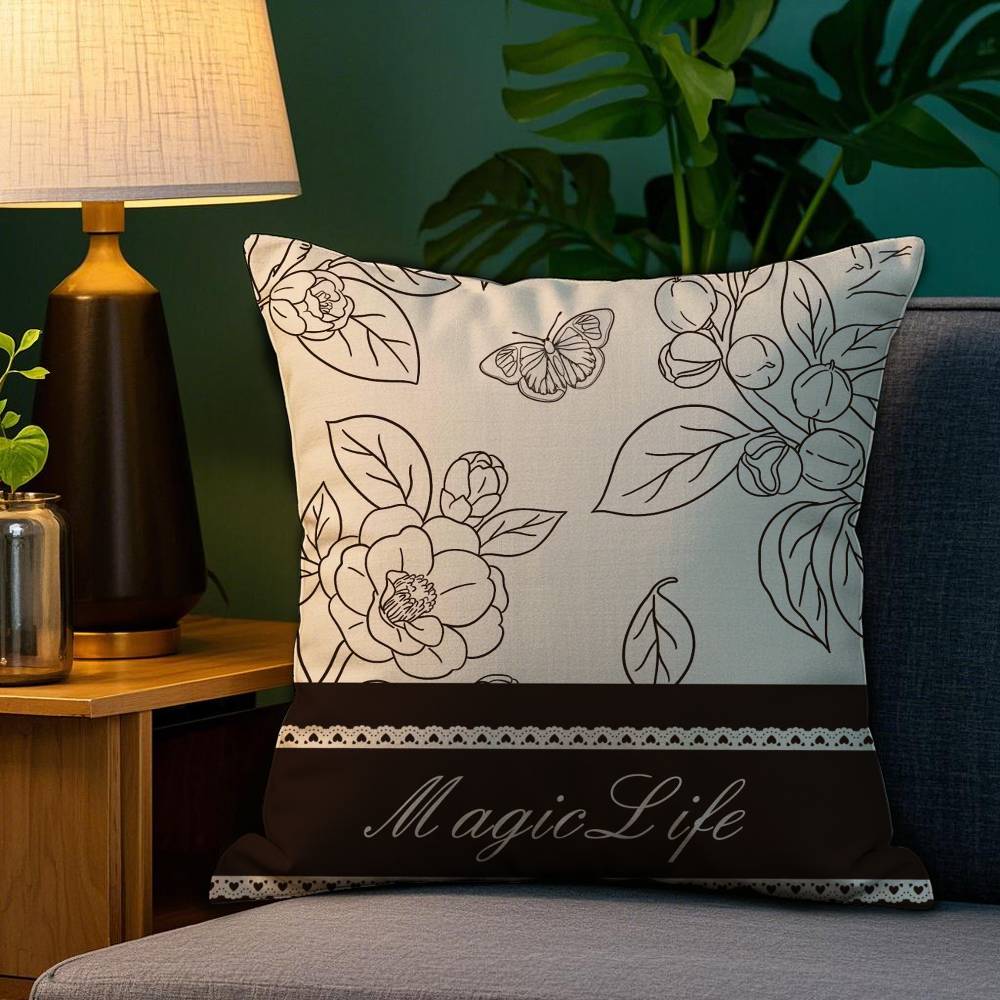 Beautiful Retro Flowers Pillow Case Plush Fabric Soft Double Sided Print Home Sofa High Quality Cushion Cover Throw