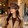 Autumn and Winter Retro Leather Navy Hat Women's Belt Decoration British Newsboy Hat Maillard Face Small Versatile Cap