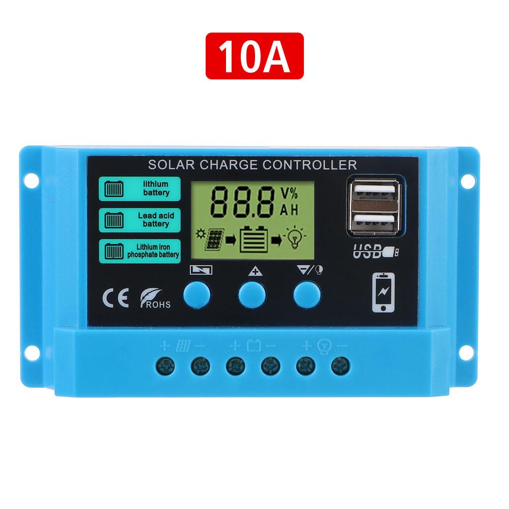 LCD-skjerm 12V/24V 30A 20A 10A Solregulator Solcellekontroller Dobbel USB 5V Utgang PWM Batterilader Auto