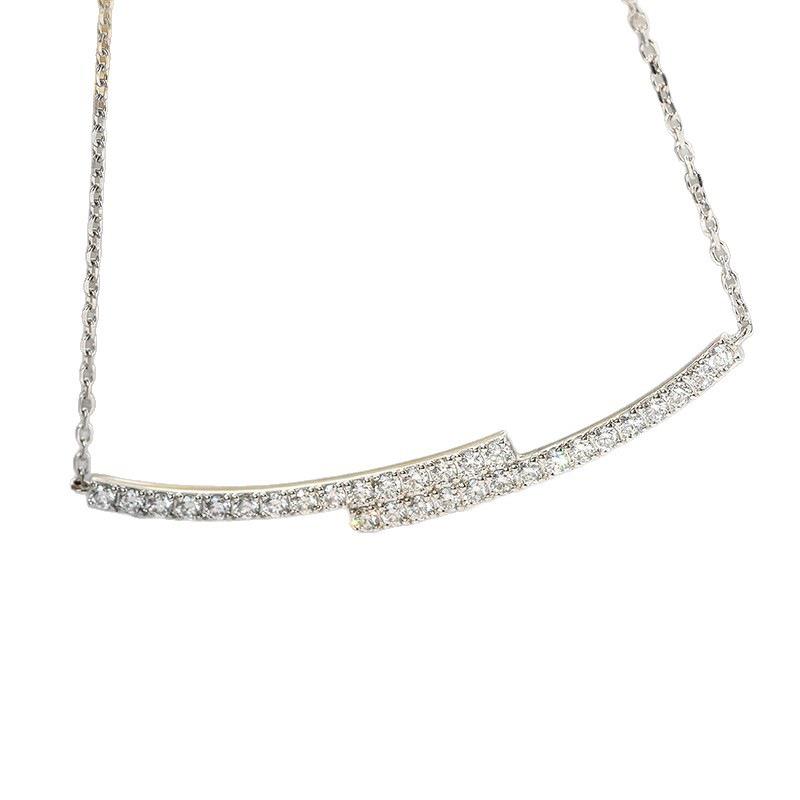 Collier pendentif S925 Argent Sterling Plaqué Or Double Rangée Zircon pour Femmes – Chaîne de Clavicule Élégante et Simple