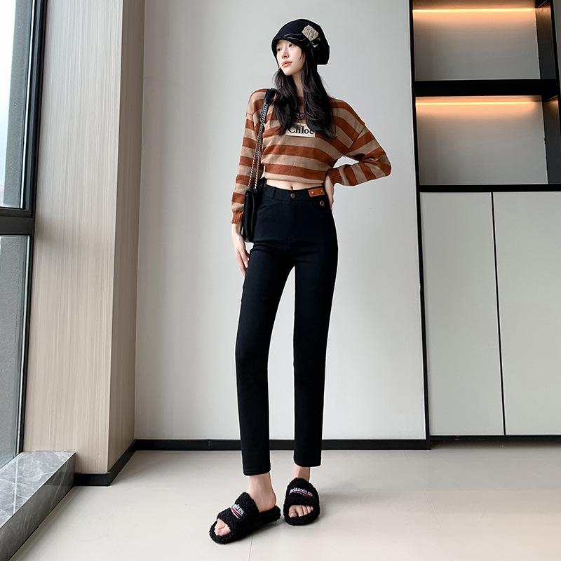 

[Small black pants god pants] pipe pants women s autumn new high-waisted and thin nine-point small straight casual pants XXXL чёрный