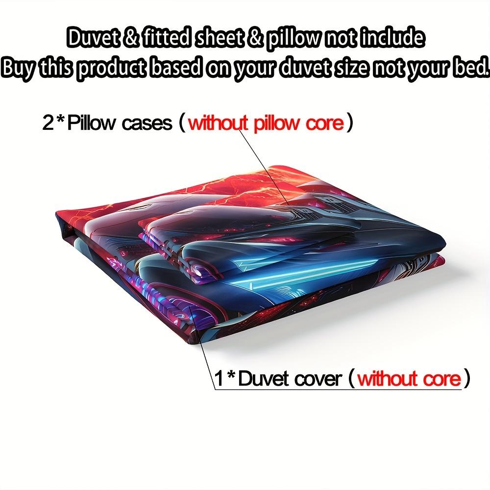 3Pcs Speedster Car Printed Duvet Cover Set, Soft Comfortable Breathable Bedding With Zipper Closure, Sports Themed Polyester