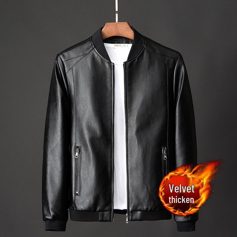 2025 Herren Koreanischer Stil Leder Motorradjacke mit Fleecefutter
