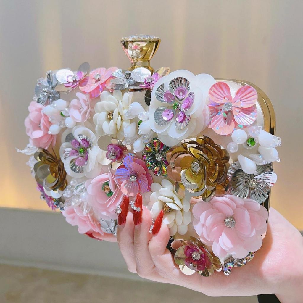 Banquet Bag Color Beads Flower Dinner Bag Celebrity Clutch Bag Annual Meeting Cheongsam Bag Dress Bag