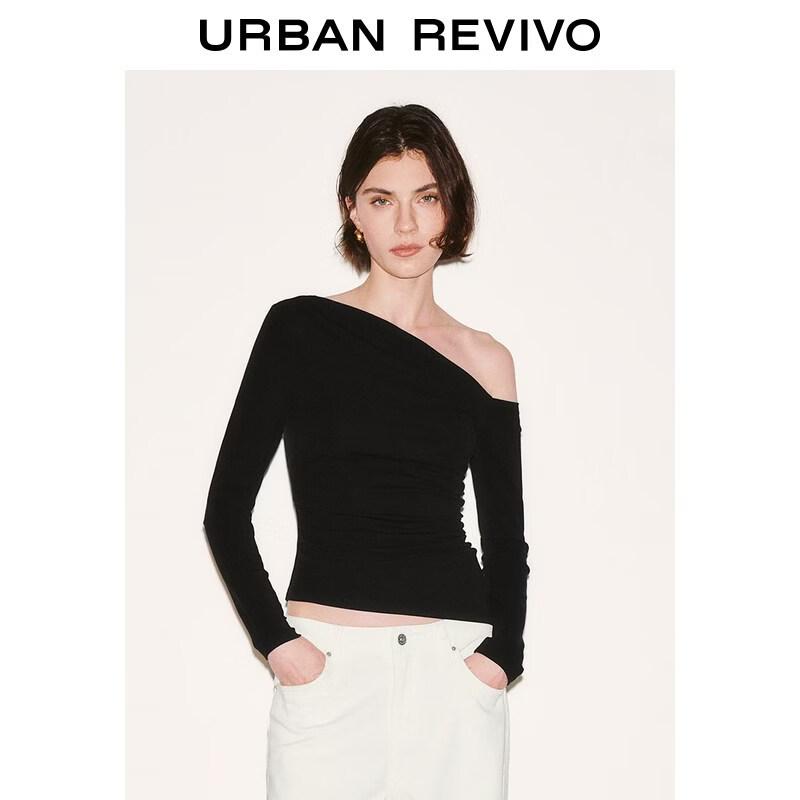 UR 2026 Women's Asymmetrical Neck Pleated T-Shirt