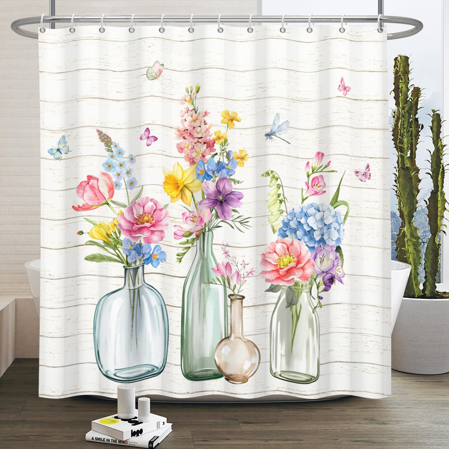 

Watercolour Floral Shower Curtains Autumn Brown Leaf Plants Modern Bath Curtain With Hook Polyester Fabric Home Bathroom Decor W90 x H180cm