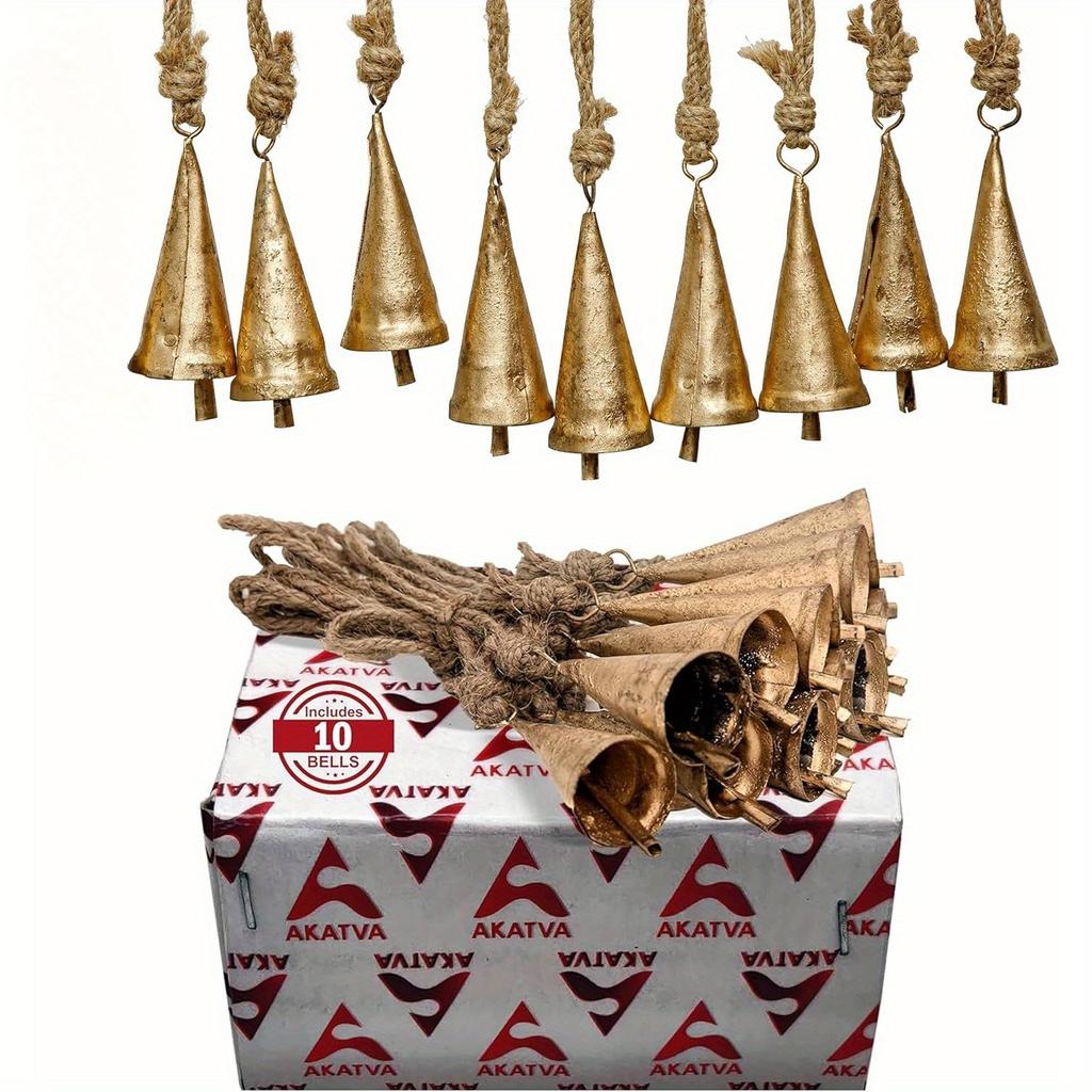 9pcs Vintage Bell Set, DIY Metal Wind Chime with Christmas Bells, Retro Golden Cowbells for Decor – For Christmas,Thanksgiving