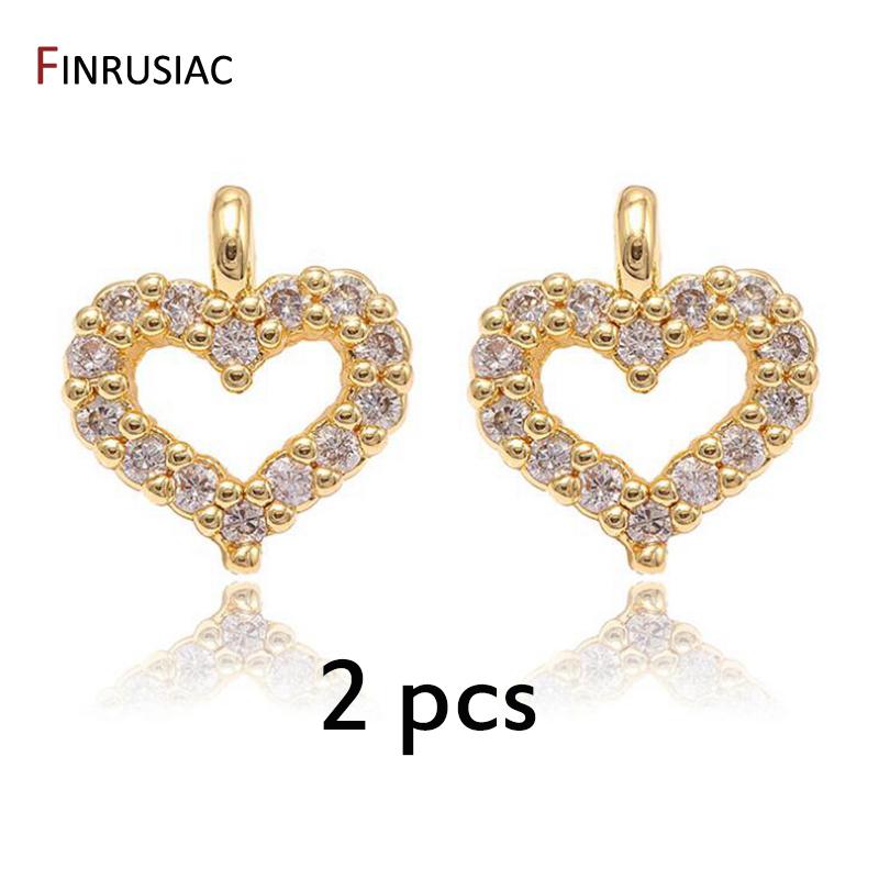 DIY Bracelet Necklace Extension Chain Charms Gold Plated Brass Zircon Small Heart Charm Pendant For Tail Extender Chain Fittings