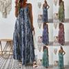 Damen Spaghettiträger Langes Lockeres Kleid, Farbverlauf Wellen Batikdruck Ärmellos Lang Sommerkleid, Bohemian Kleid Für Strandurlaub Tägliche Kleidung