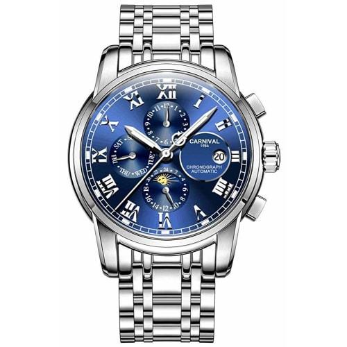 

PASOY I&W Carnival 8764G Мужские механические часы (Темно-синий/серебристый/черный кожаный)