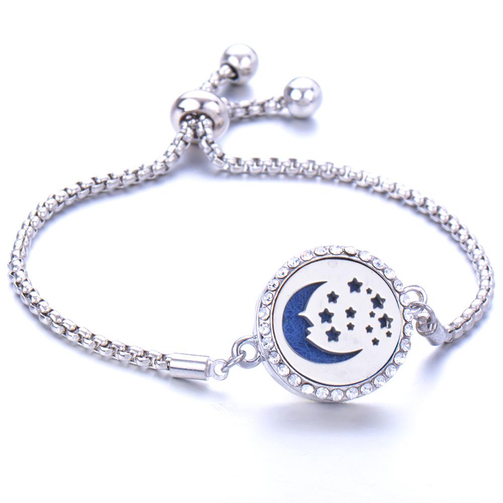 Crystal Rhinestone Aromatherapy Tree of Life Bracelet - Adjustable Titanium Steel with Essential Oil Compartment.