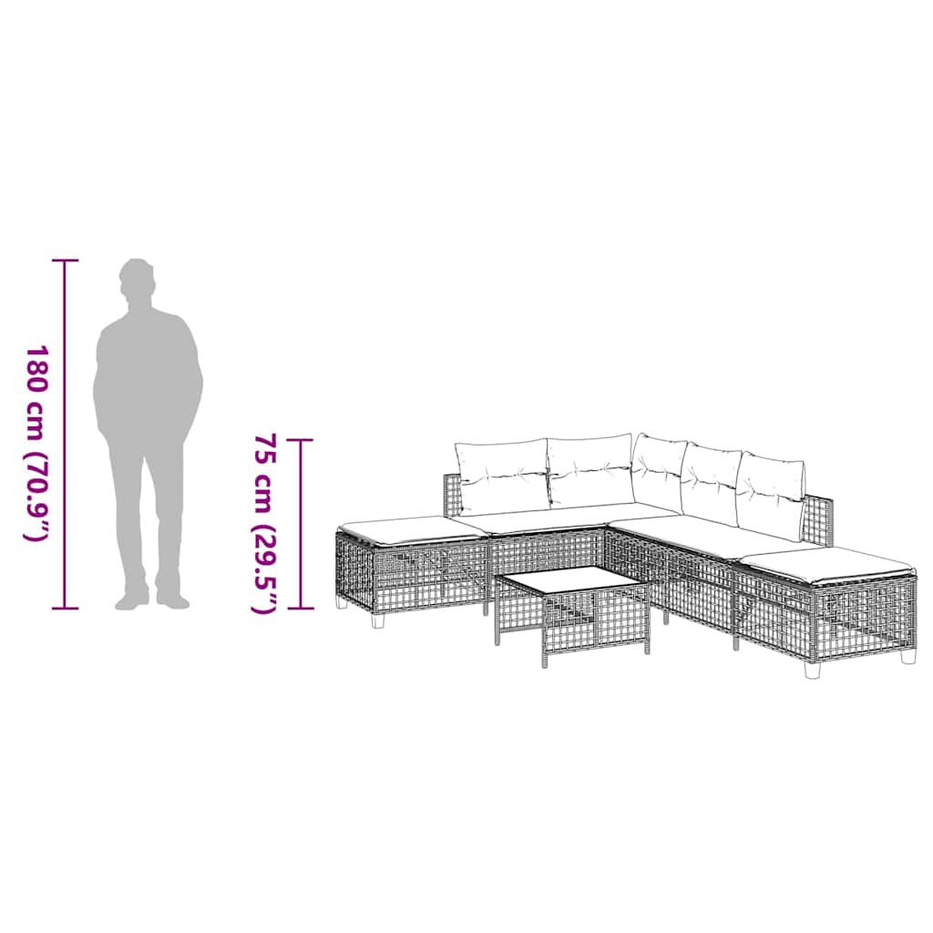 3 Piece Garden Corner Sofa Set with Cushions Black Poly Rattan