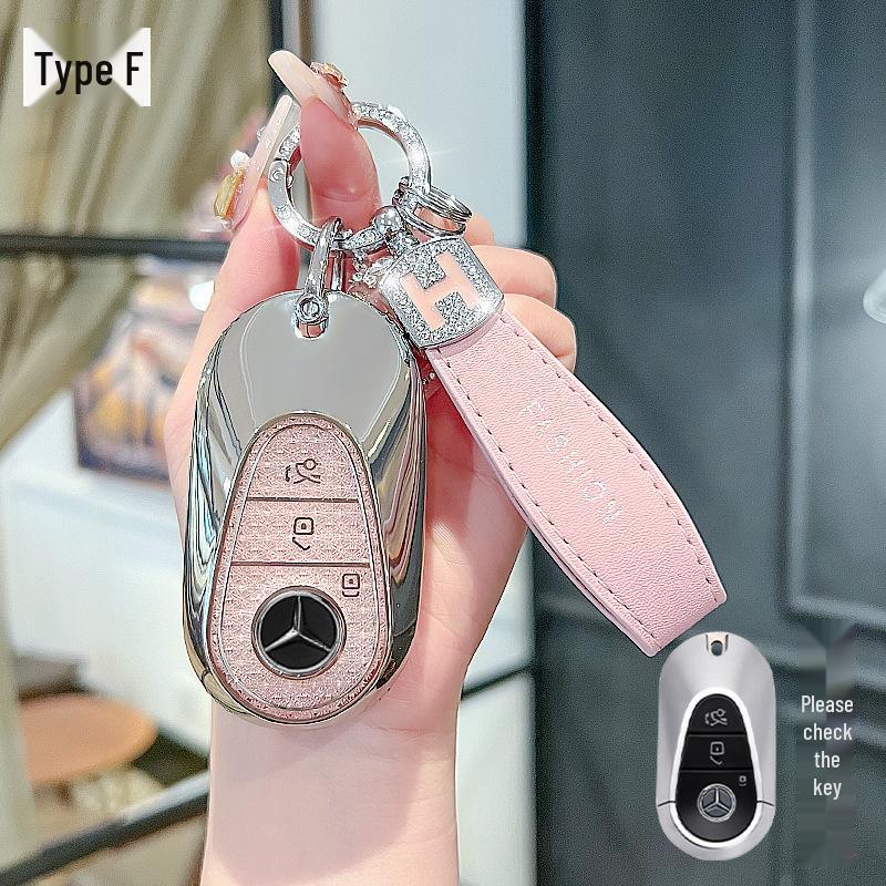 High-End Key Case for 25 Mercedes-Benz Models: E300L, C260L, GLC, GLS, EQE, A-Class - Elegant Design for Women