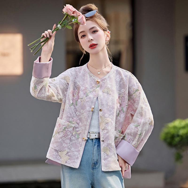 2025 Spring/Autumn Women's Retro Embroidered Jacquard Short Jacket