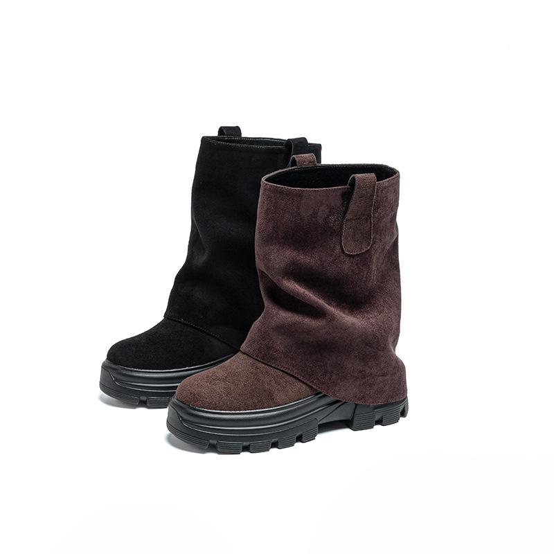 8CM Thick-soled Two-wear Removable Trouser Tube Boots Women's Autumn and Winter Double-layer Irregular Folds Design Sense Niche Tide