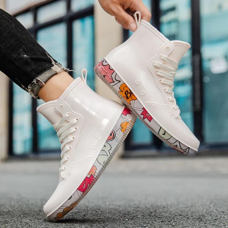 Fashion Men's Sports Shoes Rain Boots Round Toe Rainboots None Ankle Tassel Boots Men's Rain Shoes Botines Para Hombres Zapatillas Male