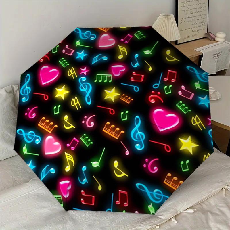 1PC Music NotesHeart Symbols Pattern Small Travel Compact Windproof Umbrella, Automatic Folding Umbrella, Automatic Open/Close ,Gift-146