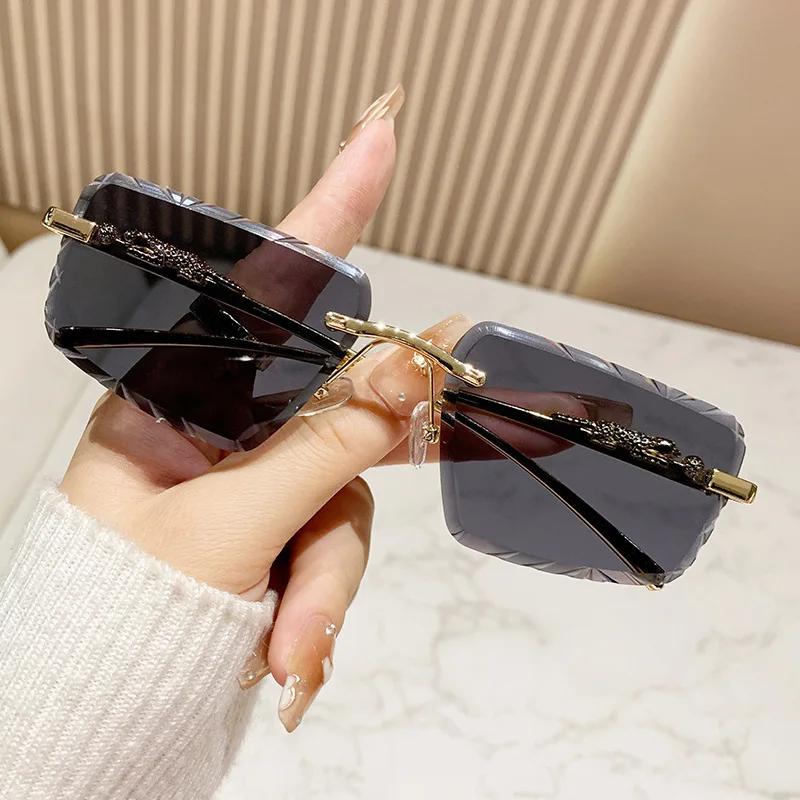Rimless Punk Vintage Sunglasses Women For Men Luxury Brand Designer Sun Glasses Popular Metal Leopard Head Hip Hop Eyeglasses