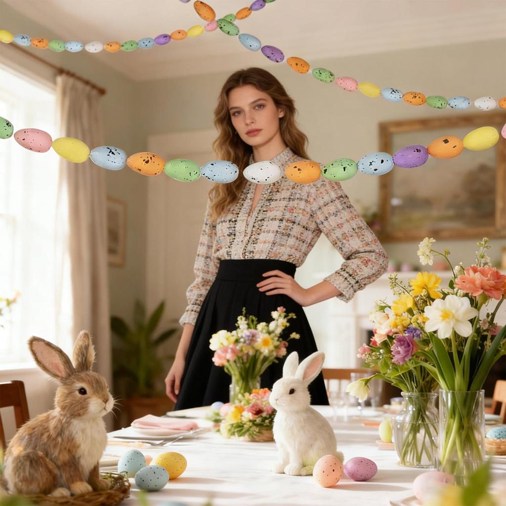 Easter Garland 6.56ft Easter Speckled Egg Holiday Decor Rustic Garland Ornament For Home Office Apartment Bedroom Study