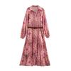 Women's Clothing Explosive Temperament Fashion Printing Mid-waist Lapel Shirt-style Long-sleeved Dress