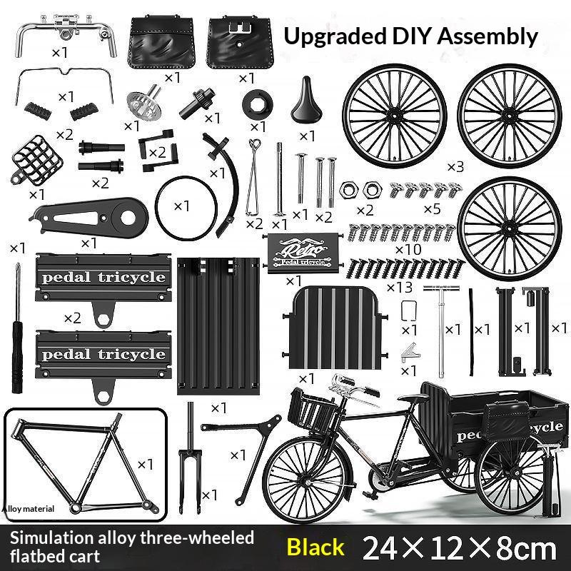 1 Set Vintage Bicycle Model Building Kits Metal Classic Retro Assembly Model Tricycle Kids Toys