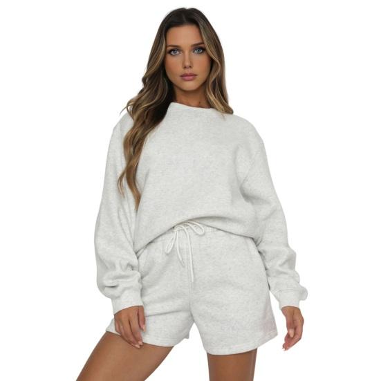Dámské dvoudílné oblečení Oversized Ležérní Domácí Sladěná Sada Podzimní Dlouhý Rukáv Mikina Šortky Teplákové Soupravy
