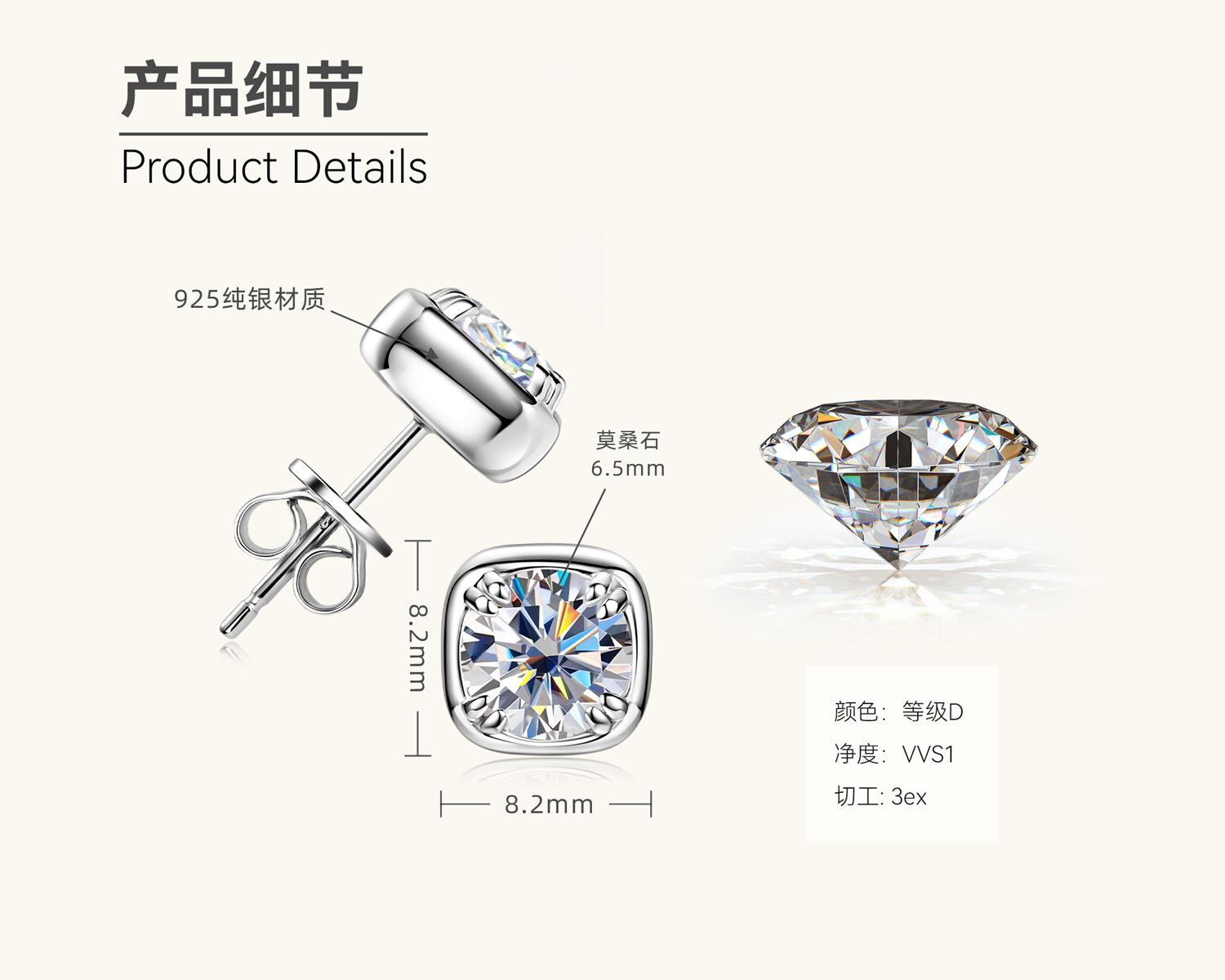 

Silvere Glam Серьги-пусеты из стерлингового серебра 925 пробы с муассанитом 1 карат для женщин, модные, простые и универсальные маленькие серьги в форме сахарного кубика 1 carat+1 carat белый