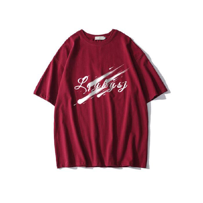 

2026 Unisex Loose-Fit Pure Cotton T-shirt with Cross Letter Print XXL [65kg-70kg] вина червоного кольору