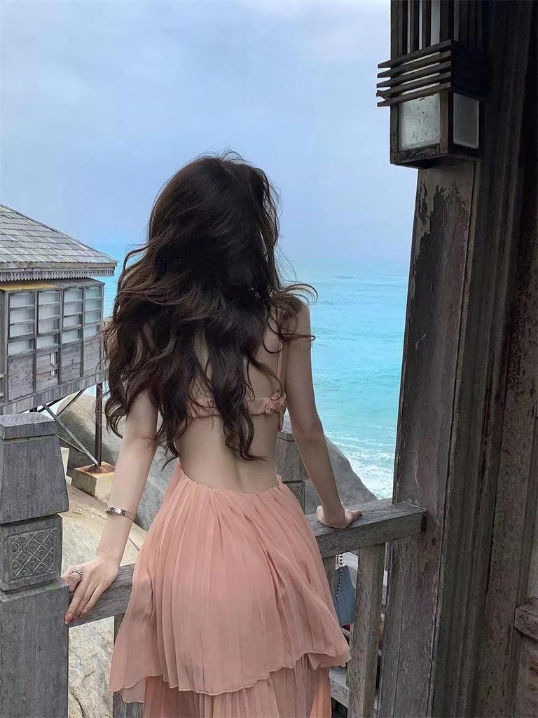 French Chic Irregular Cut-out Slimming Camisole Dress for Women - Perfect for Sanya Beach Vacation Photos