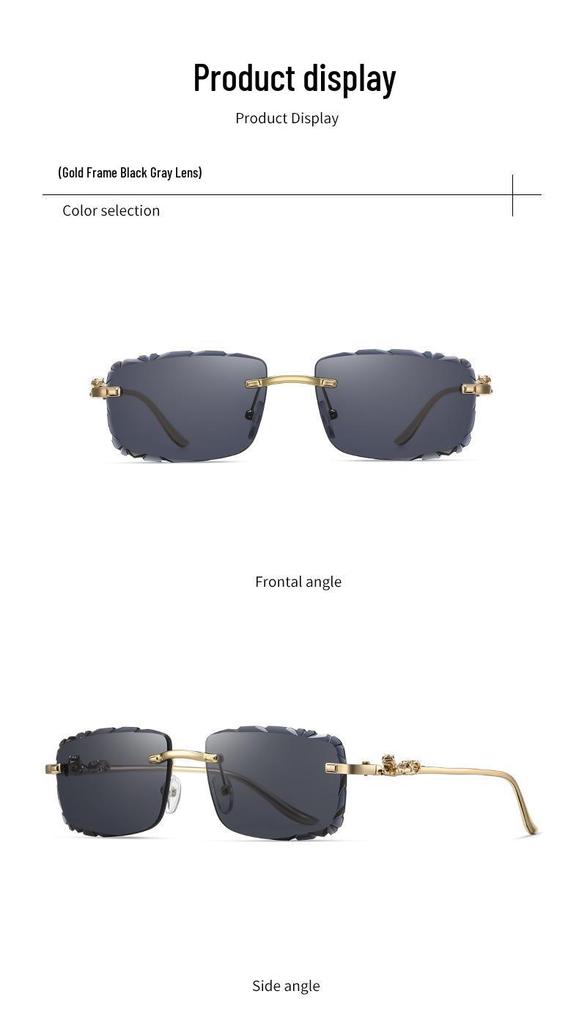 Leopard Head Rimless Sunglasses: Women's & Men's Small Square Frame