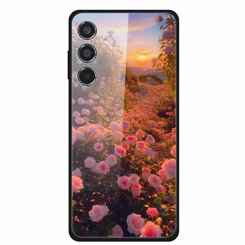 Glass Cellphone Case For Samsung Galaxy M35 Hard Plastic Back Cover For Samsung M 35 Flowers Painted Cases Fundas Shell Shield