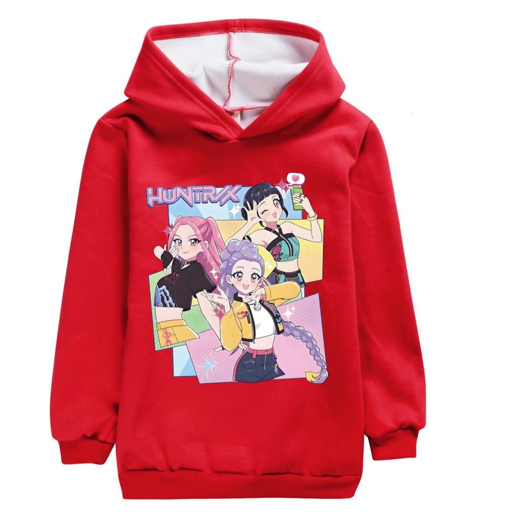 

4975 Kids Girls Kpop Rumi Zoey Mira Print Casual Long Sleeves Thick Velvet Warm Hoodie 170cm червоний