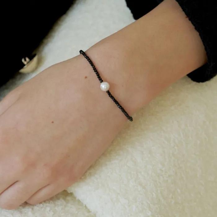 Black Spinel & Pearl Bracelet