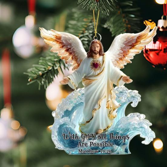 Décorations de Noël Ange pour Arbre Décorations Religieuses Sainte Famille à Suspendre Acrylique Pendentif Jésus Ange pour Décoration de Maison de Vacances