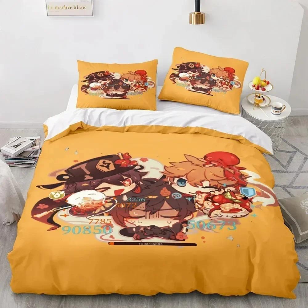 3D Print Anime Game Genshin Impact Bedding Set Printed Bed Set With Pillowcase Duvet Cover Soft Queen King Size Bedclothes Home