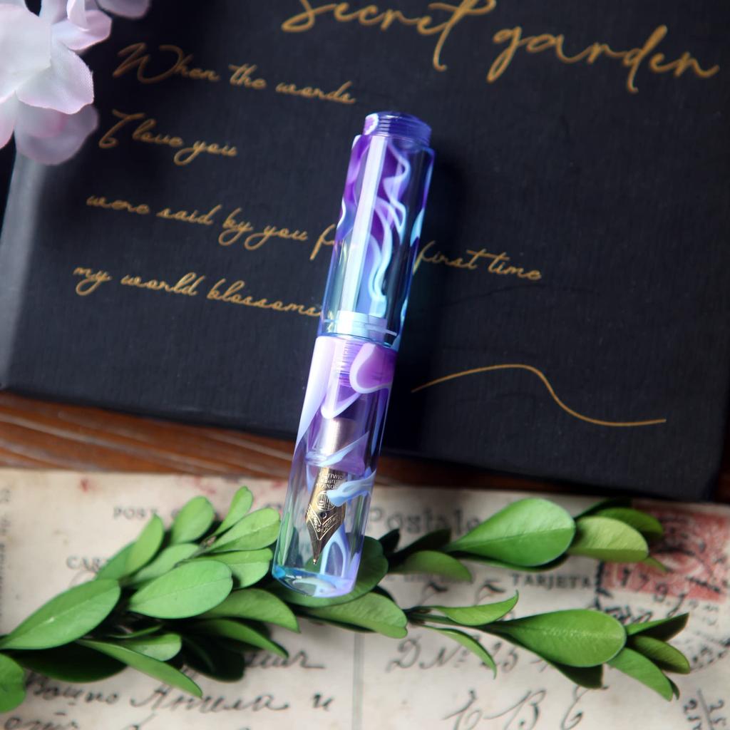 Brush Shop Mini Fountain Pen with Iridium Fine Travel Pocket Short Dropper Ink Bottle Seventy-two Nib, Pen, Size, (Purple/Green)